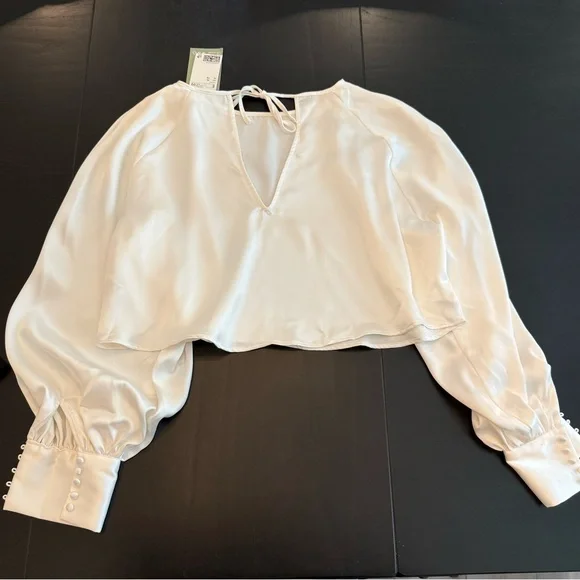 H&M Cream Crop Tie Back Blouse - Picture 8 of 12